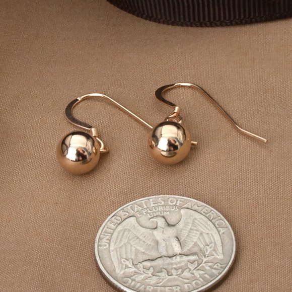 Rose Gold Hook Earrings with Dangle Balls, Classical Earrings - Picture 3 of 4